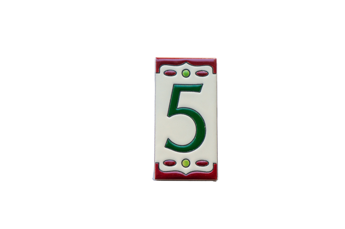 Nazari Maroon Ceramic House Number Tile Plaque & Frame – 5.5cm x 11cm (2.17" x 4.33")