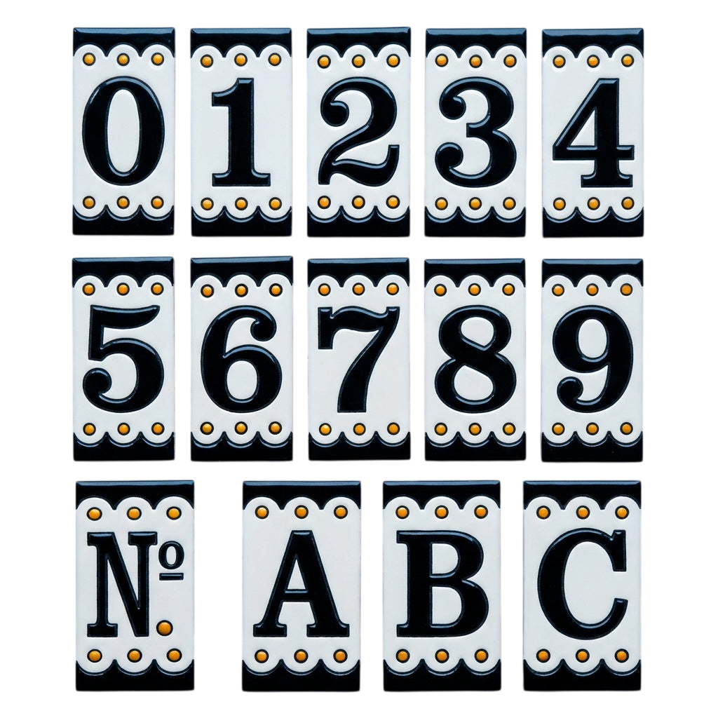 Desora Black | Ceramic Door Number Tile & Frame – 5.5cm x 11cm (2.17" x 4.33")