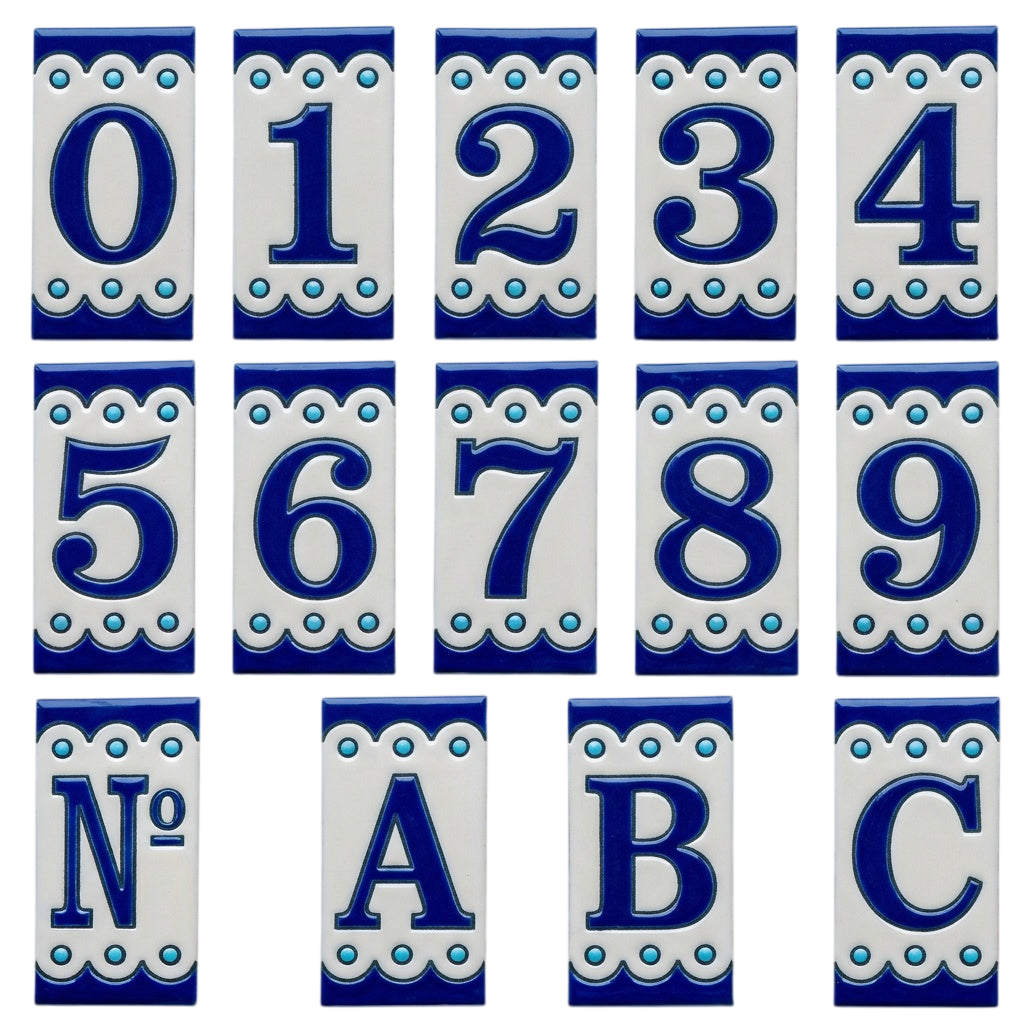 Desora Blue Ceramic House Number Tile Plaque & Frame – 5.5cm x 11cm (2.17" x 4.33")