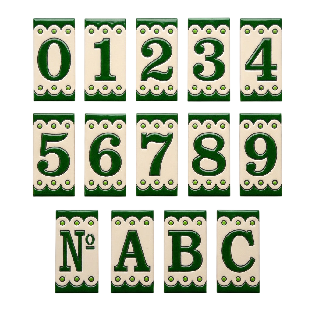 Desora Green Ceramic House Number Tile Plaque & Frame – 5.5cm x 11cm (2.17" x 4.33")