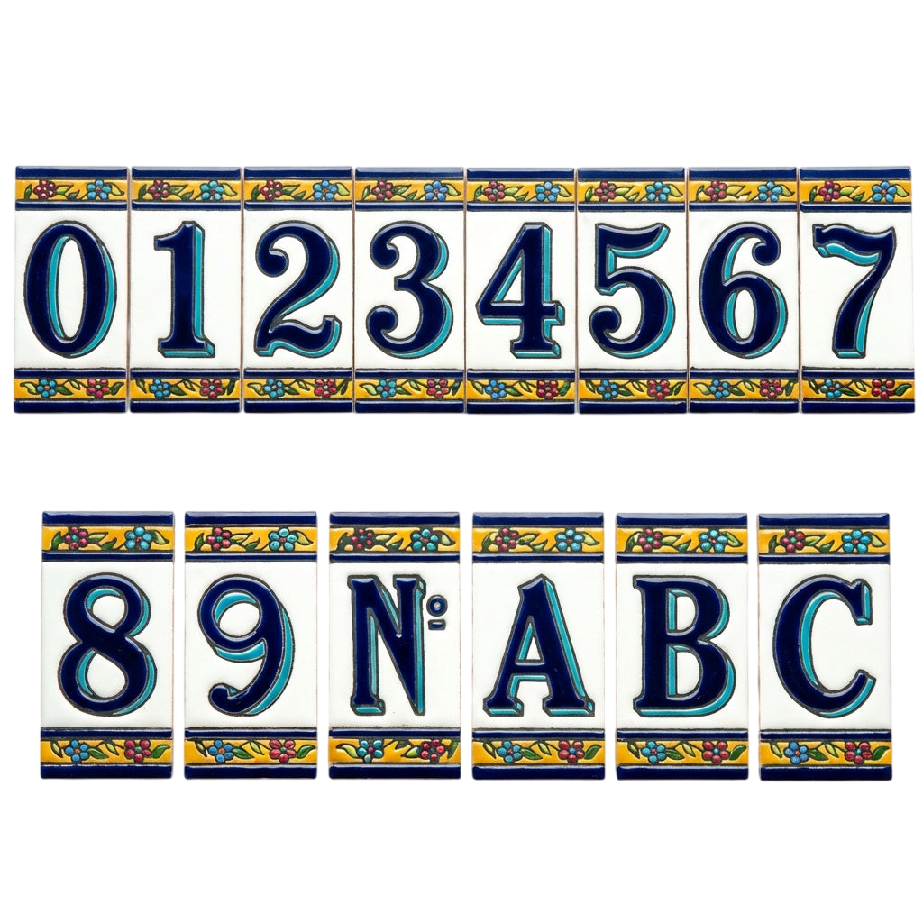 España Flora Ceramic House Number Tile Plaque & Frame – 5.5cm x 11cm (2.17" x 4.33")