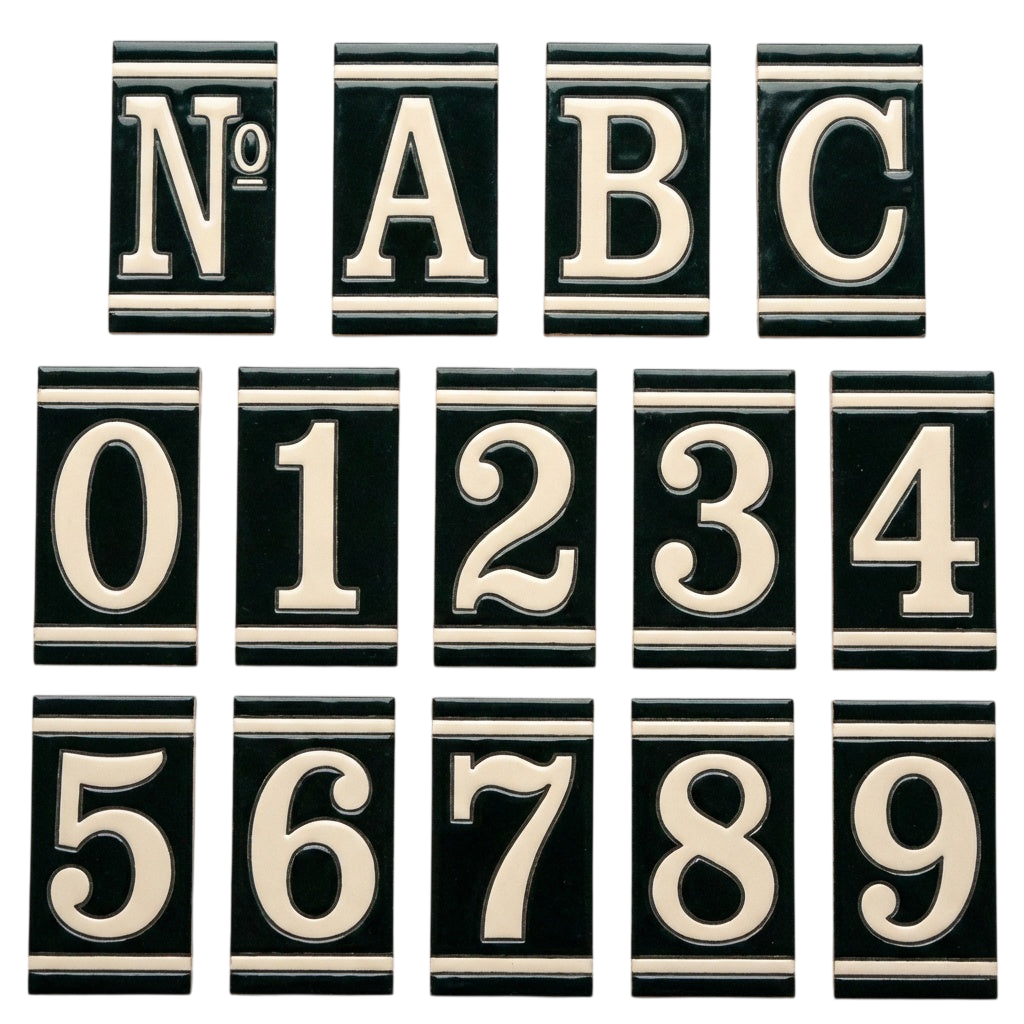 French Black Ceramic House Number Tile Plaque & Frame – 5.5cm x 11cm (2.17" x 4.33")