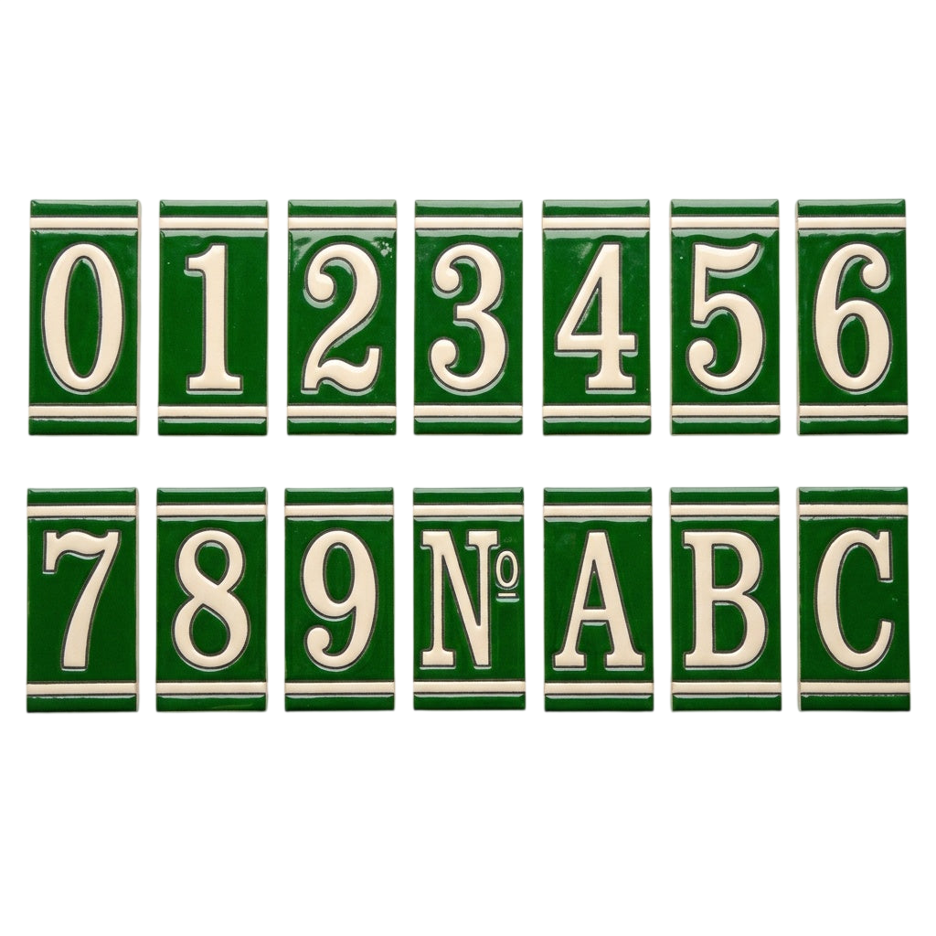 French Green Ceramic House Number Tile Plaque & Frame – 5.5cm x 11cm (2.17" x 4.33")