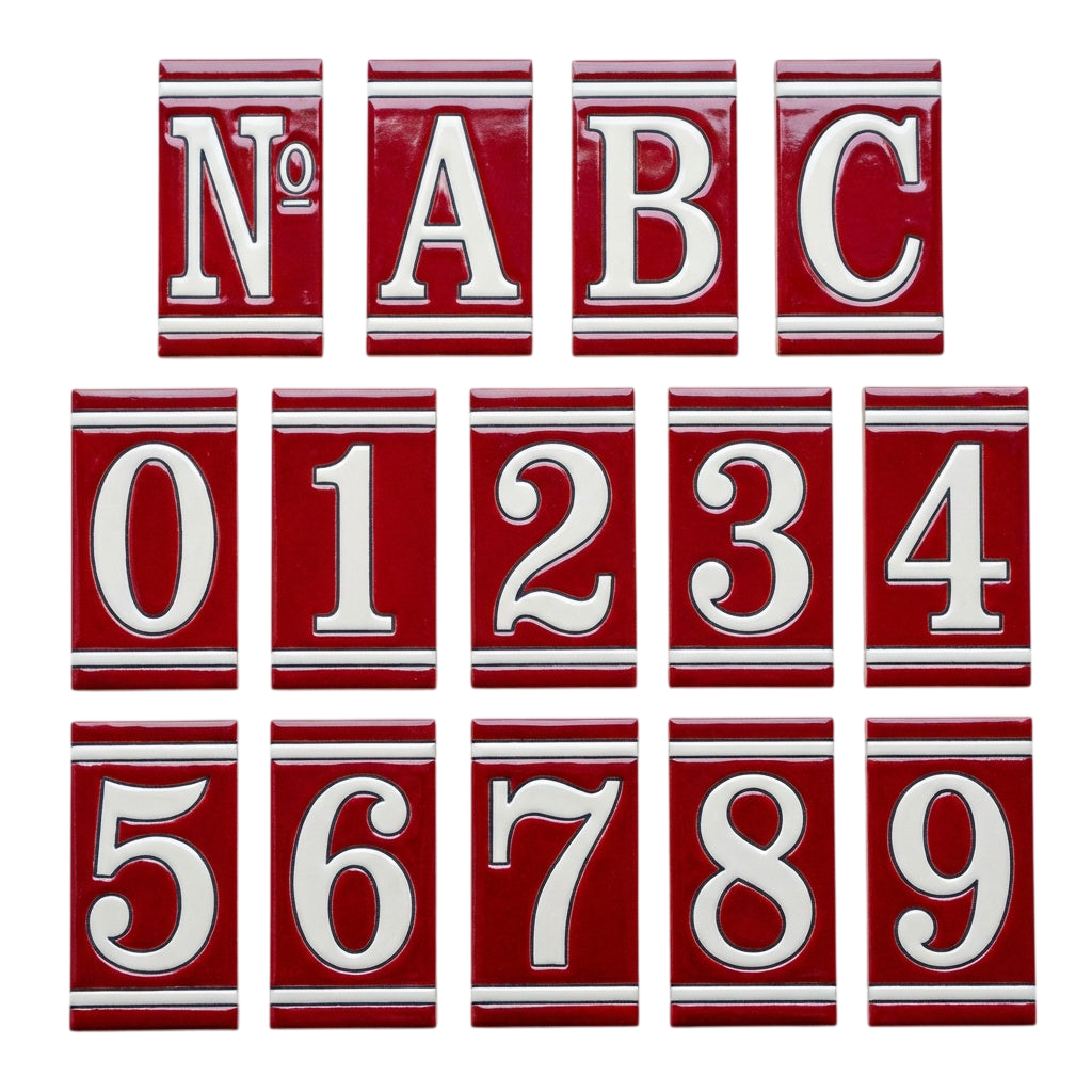 French Maroon Ceramic House Number Tile Plaque & Frame – 5.5cmx11cm (2.17"x4.33")
