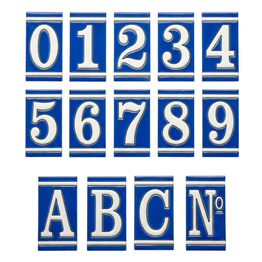 French Blue Ceramic House Number Tile Plaque & Frame – 5.5cm x 11cm (2.17" x 4.33")