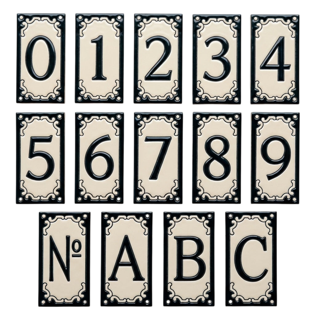 Jacho Black Ceramic House Number Tile Plaque & Frame – 5.5cm x 11cm (2.17" x 4.33")
