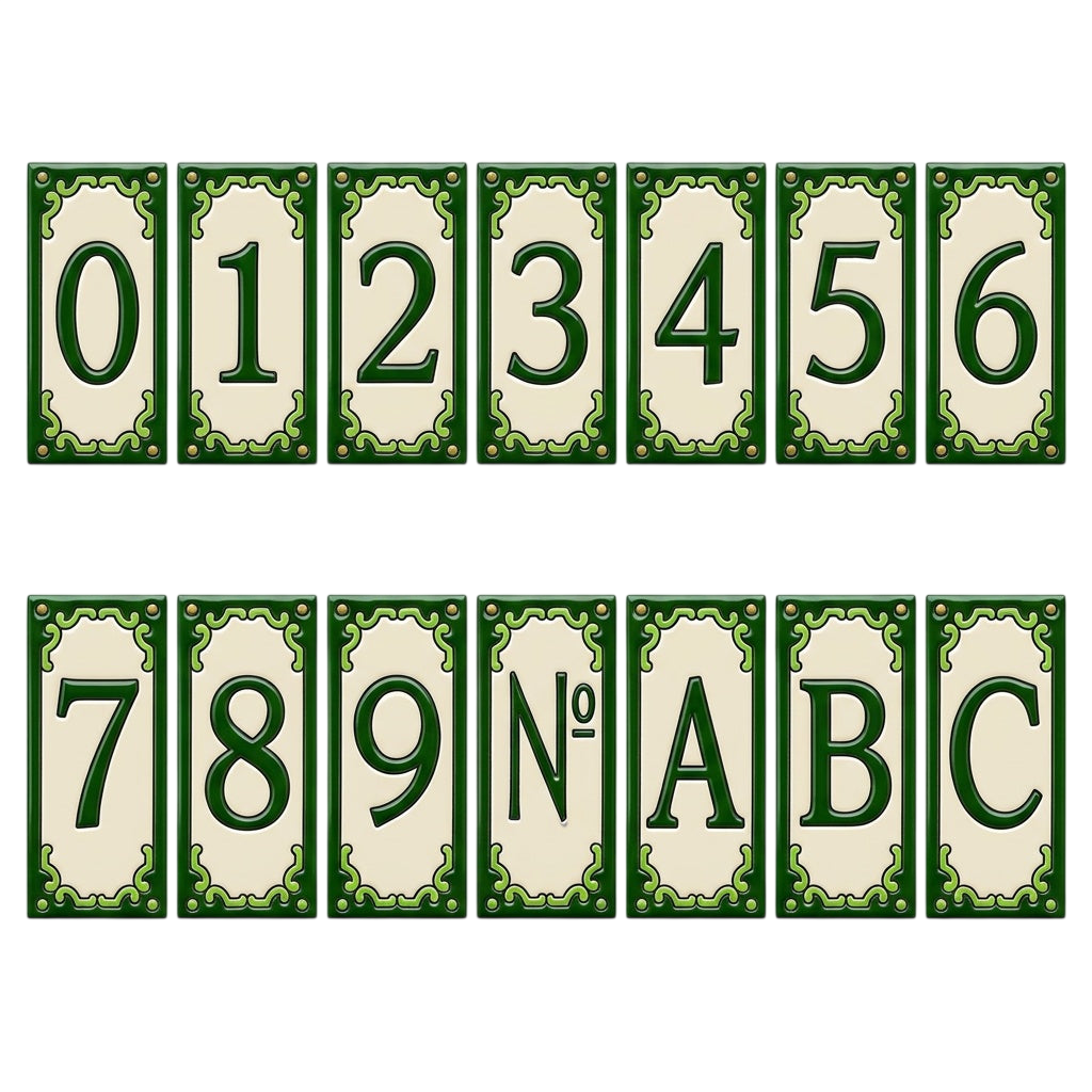 Jacho Green Ceramic House Number Tile Plaque & Frame – 5.5cm x 11cm (2.17" x 4.33")