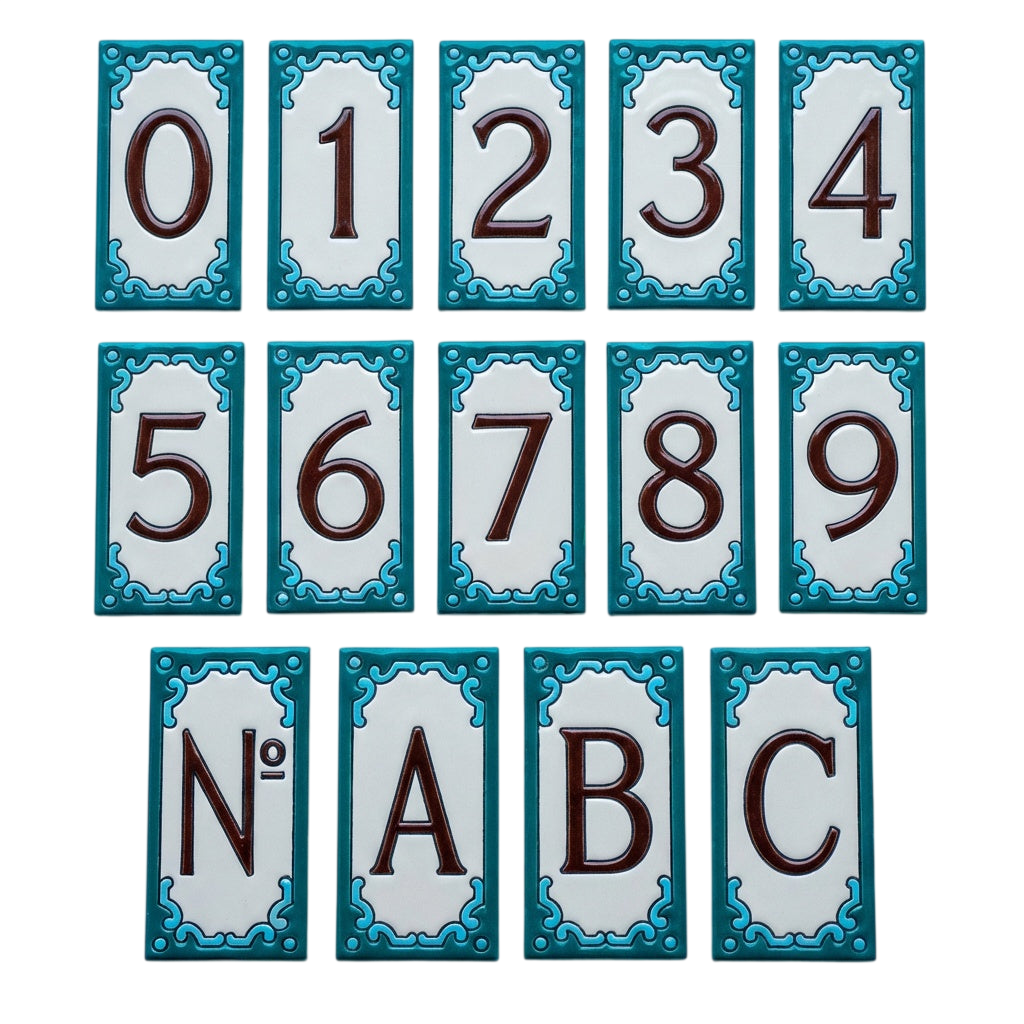 Jacho Turquoise Ceramic House Number Tile Plaque & Frame – 5.5cmx11cm (2.17"x4.33")