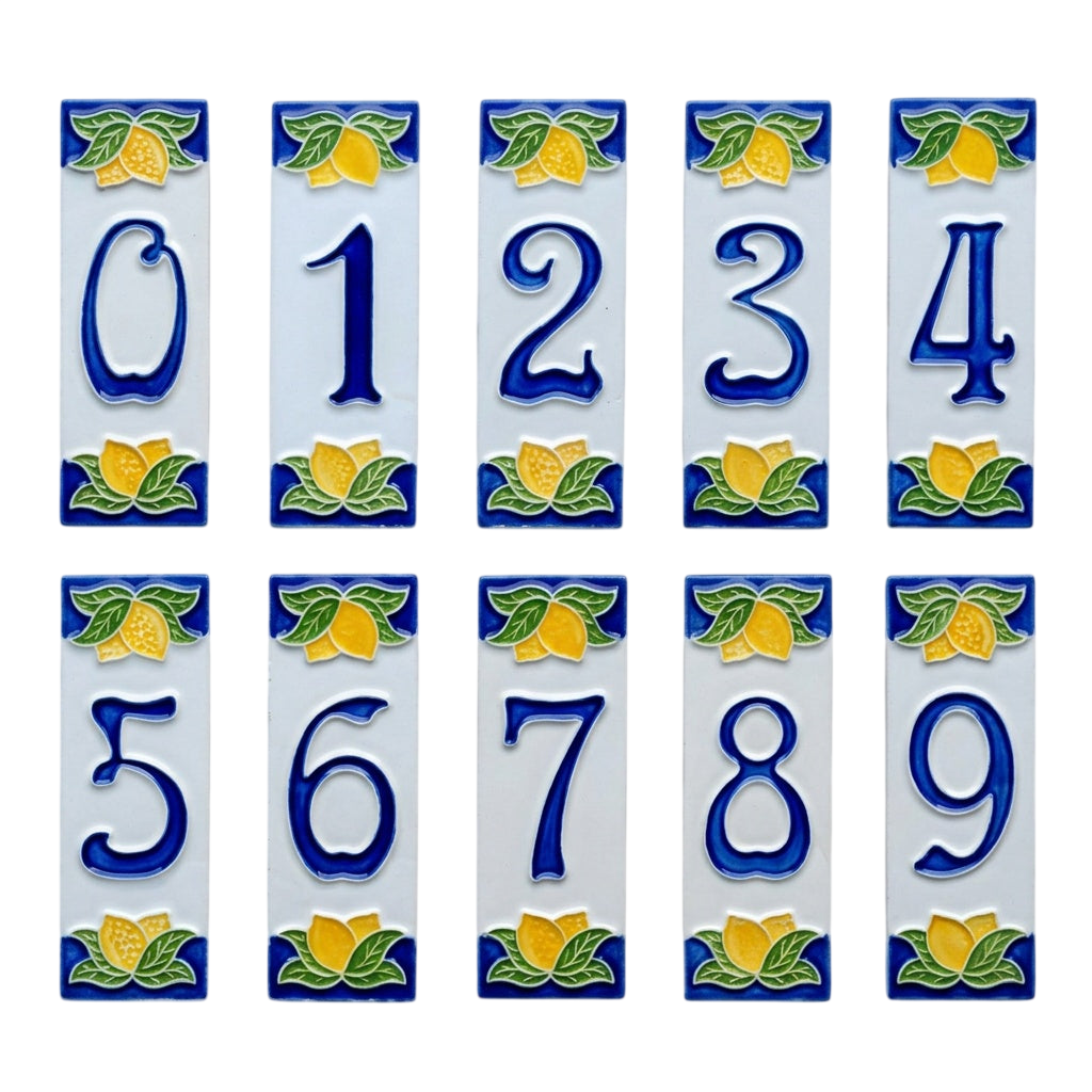Mini Lemons Ceramic House Number Tile Plaque & Frame – 3cm x 10cm (1.18 x 3.94")