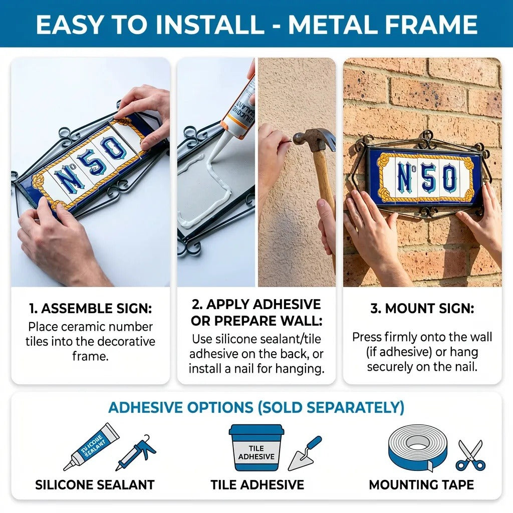 Acco Azul | Ceramic Door Number Tile & Frame – 5.5cm x 11cm (2.17" x 4.33")