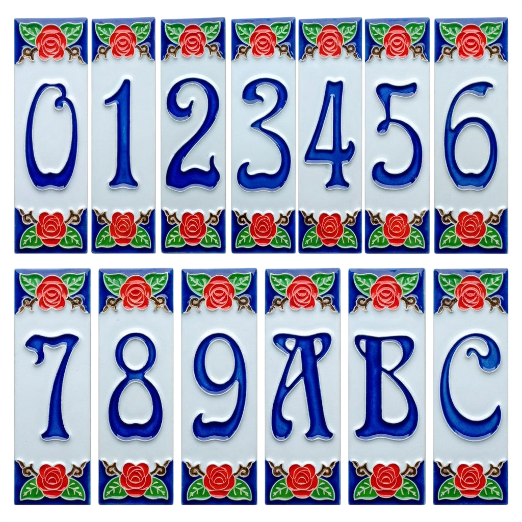 Roja Rose Ceramic House Number Tile Plaque & Frame – 4.7cm x 15cm (1.85" x 5.91")