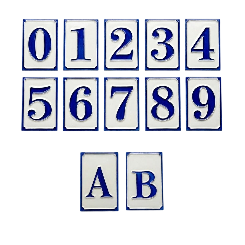 Simplici Blue Ceramic House Number Tile Plaque & Frame – 7cm x 11cm (2.76" x 4.33")