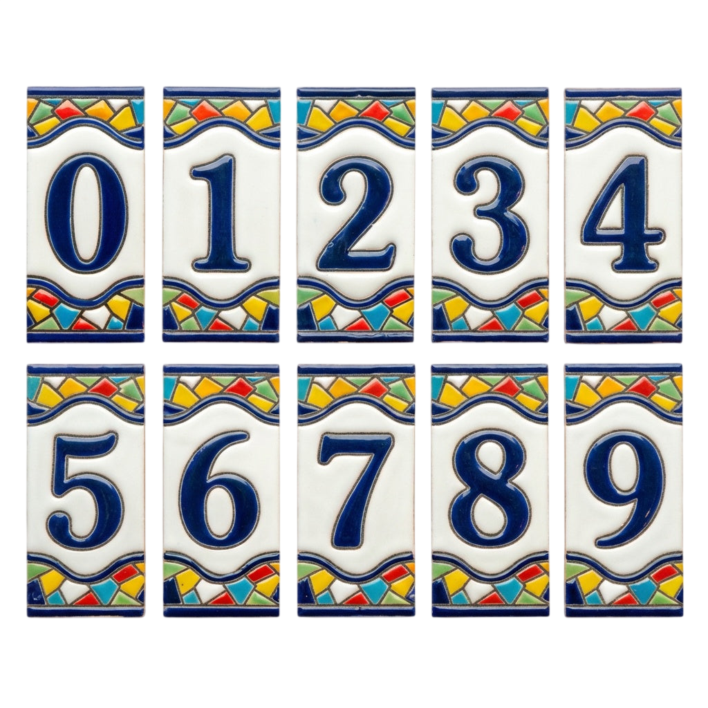 Sunburst Ceramic House Number Tile Plaque & Frame – 5.5cm x 11cm (2.17" x 4.33")