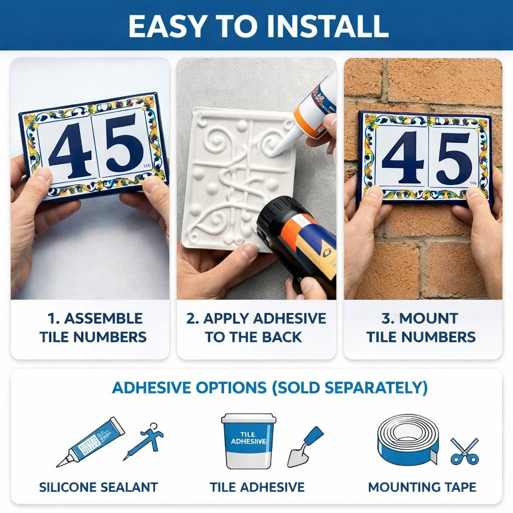 Acco Azul | Ceramic Door Number Tile & Frame – 5.5cm x 11cm (2.17" x 4.33")