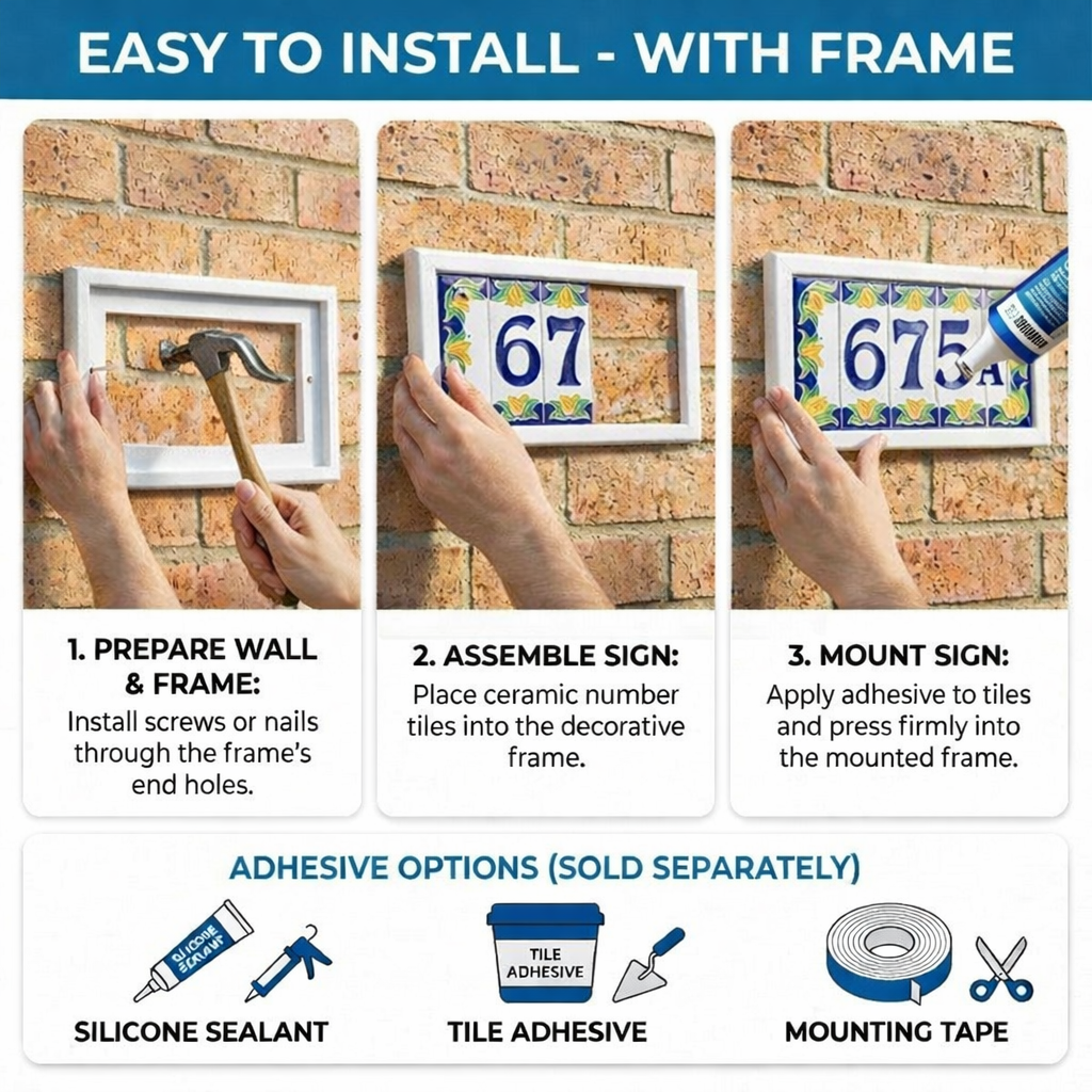 Amalfi Lemon | Ceramic Door Number Tile & Frame – 4.7cm x 15cm (1.85" x 5.91")